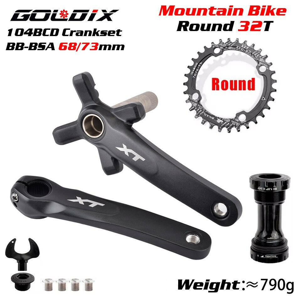 XT Bicycle Crankset 104BCD MTB Bike Crank Chainring Bike 170mm 175mm Black Round Oval 32T 34T 36T 38T Aluminum Alloy with Bottom-WAYBIKER