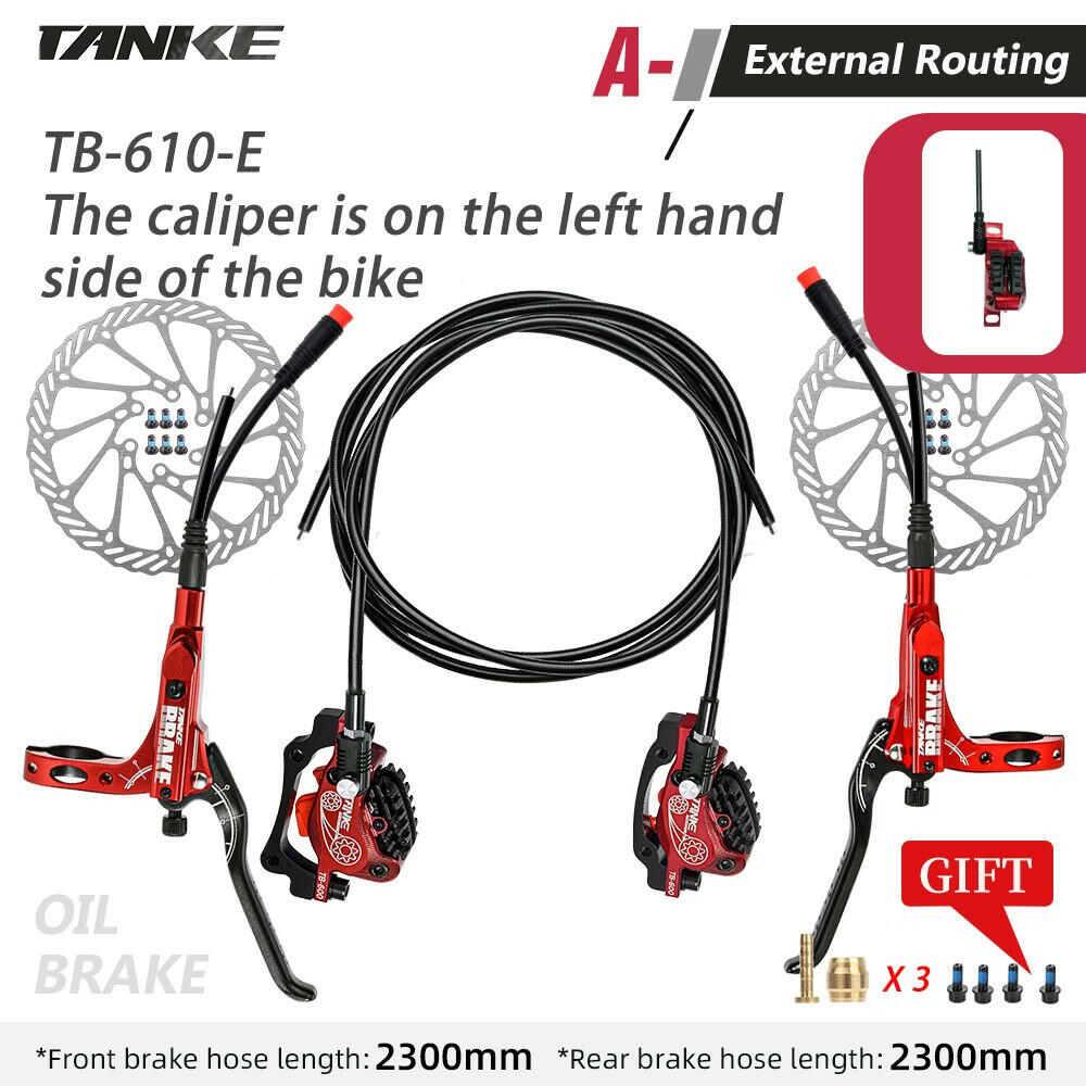 TANKE MTB 4 Piston Electric Disc Brake Electric Bicycle Scooter Power Off Oil Brakes Resin Pad Oil Pressure Caliper Bike parts-WAYBIKER