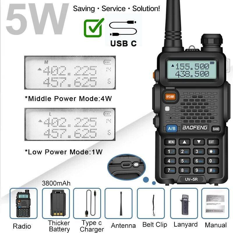 UV-5R Baofeng 8W 5W Walkie Talkie Battery Type C USB 3800 mAh UHF VHF Dual Band Military 10 KM Ham Two Way Radios FM UV-82 UV-16-WAYBIKER