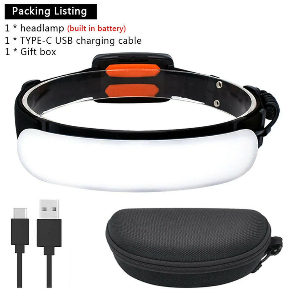 Ultra Wide Angle COB Headlamp 31PCS LED Portable Headlight with Built-in 5000Mah Battery Flashlight USB Rechargeable Head Torch-WAYBIKER