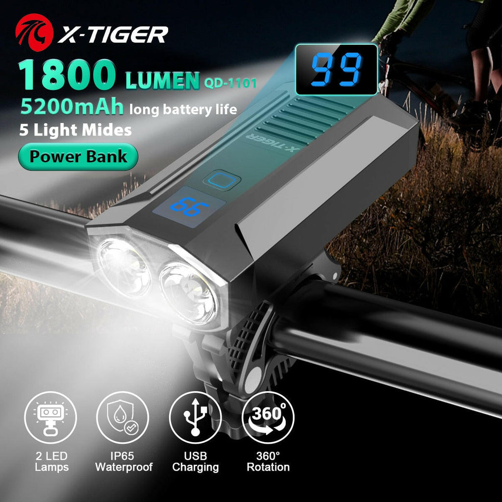 X-TIGER Bike Light 1200LM Front Lamp Type-C Rechargeable LED Power Bank Bicycle Light Waterproof Headlight Bike Flashlight-WAYBIKER