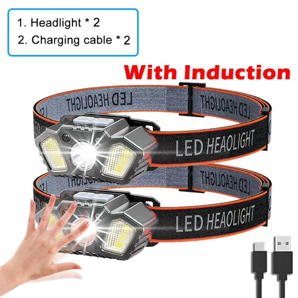 XPG+COB LED Headlamp USB Rechargeable Head Torch Head Flashlight Waterproof Head Torch Outdoor Camping Night Fishing Headlight-WAYBIKER