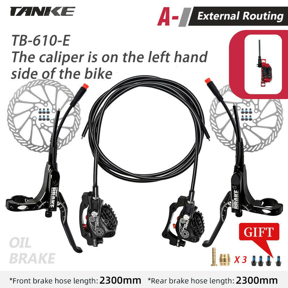 TANKE MTB 4 Piston Electric Disc Brake Electric Bicycle Scooter Power Off Oil Brakes Resin Pad Oil Pressure Caliper Bike parts-WAYBIKER