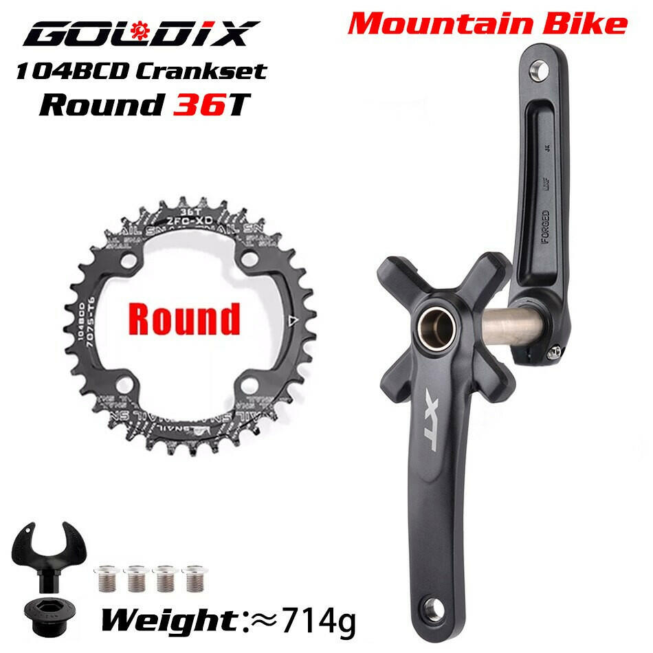 XT Bicycle Crankset 104BCD MTB Bike Crank Chainring Bike 170mm 175mm Black Round Oval 32T 34T 36T 38T Aluminum Alloy with Bottom-WAYBIKER