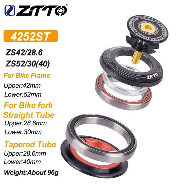 ZTTO MTB Road Bicycle CNC Headset 1 1/8"-1 1/2" Sealed Bearing 1.5Tapered 28.6 Straight Tube Bike Fork Internal Steering Bearing-WAYBIKER