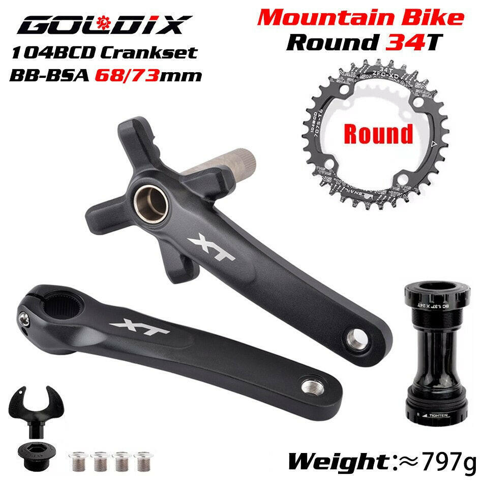 XT Bicycle Crankset 104BCD MTB Bike Crank Chainring Bike 170mm 175mm Black Round Oval 32T 34T 36T 38T Aluminum Alloy with Bottom-WAYBIKER