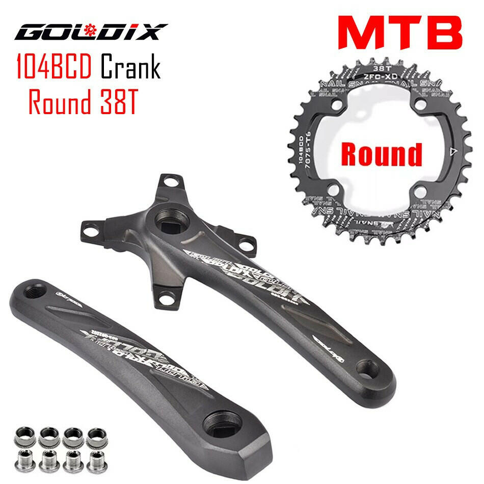 GOLDIX RIRO Bicycle Crankset 104BCD Mountain Bike Square Hole Crank Aluminum Alloy Crank 170/175mm Black 32T 34T 36T 38T 40T 42T