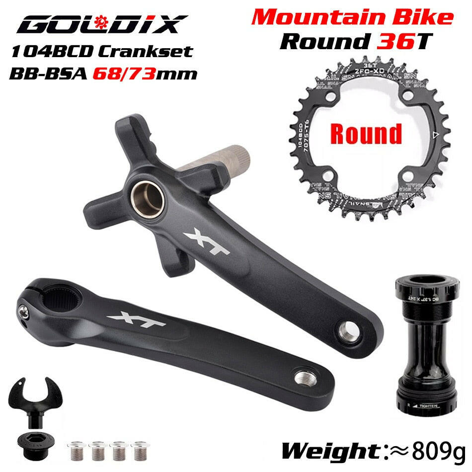 XT Bicycle Crankset 104BCD MTB Bike Crank Chainring Bike 170mm 175mm Black Round Oval 32T 34T 36T 38T Aluminum Alloy with Bottom-WAYBIKER