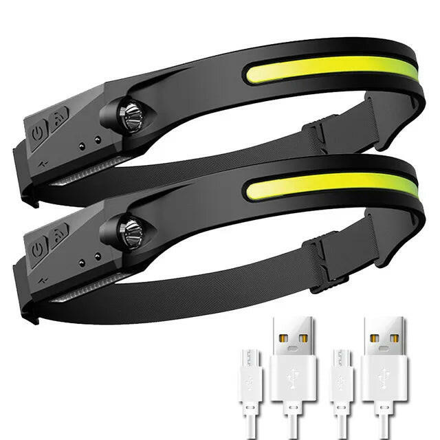 COB LED Sensor Headlamp USB Rechargeable Camping Search Light With Built-in Battery Headlight LED Head Torch For Fishing Lantern-WAYBIKER