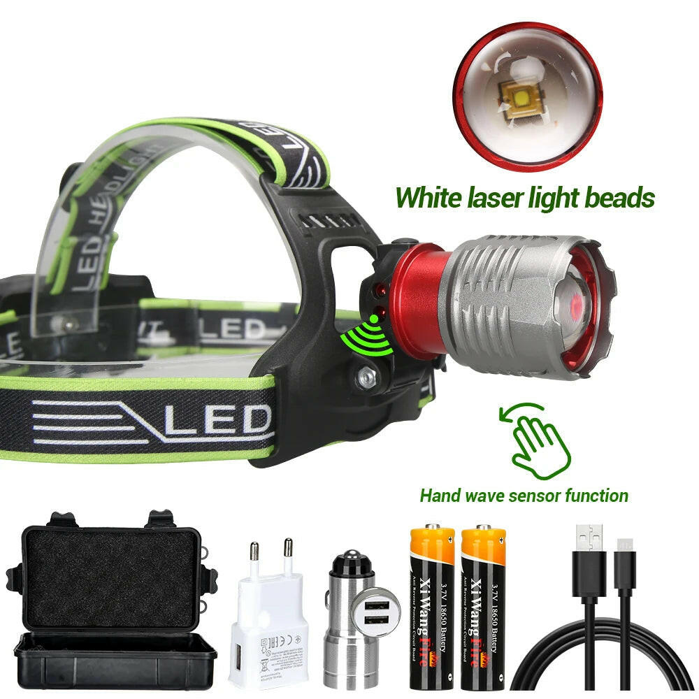 Zoomable Powerful LED Headlamp Sensor XHP50 Headlight Flashlight USB Rechargeable Head Lamp Camping Lanterna Use 18650 Battery-WAYBIKER