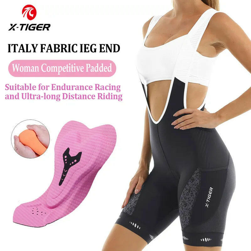 X-TIGER Women's Bike Bib Shorts 5D Padded Pockets Cycling Shorts Mountain Biking Bicycle 5D Butterfly-Shaped Pad UPF50+-WAYBIKER