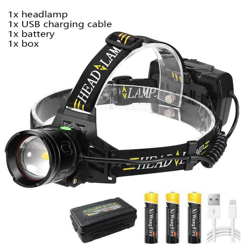 XHP70 Powerful LED Induction Headlamp USB Rechargeable 3*18650 With Battery Head Flashlight Outdoor Fishing Camping Head Torch-WAYBIKER