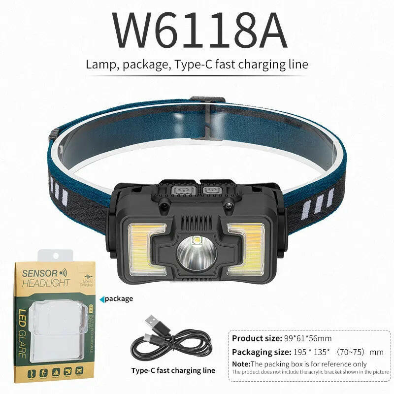 Powerful LED Headlamp Buit-in18650 USB Rechargeable Headlight Head Lamp Waterproof Head Light High Lumens Flashlight-WAYBIKER