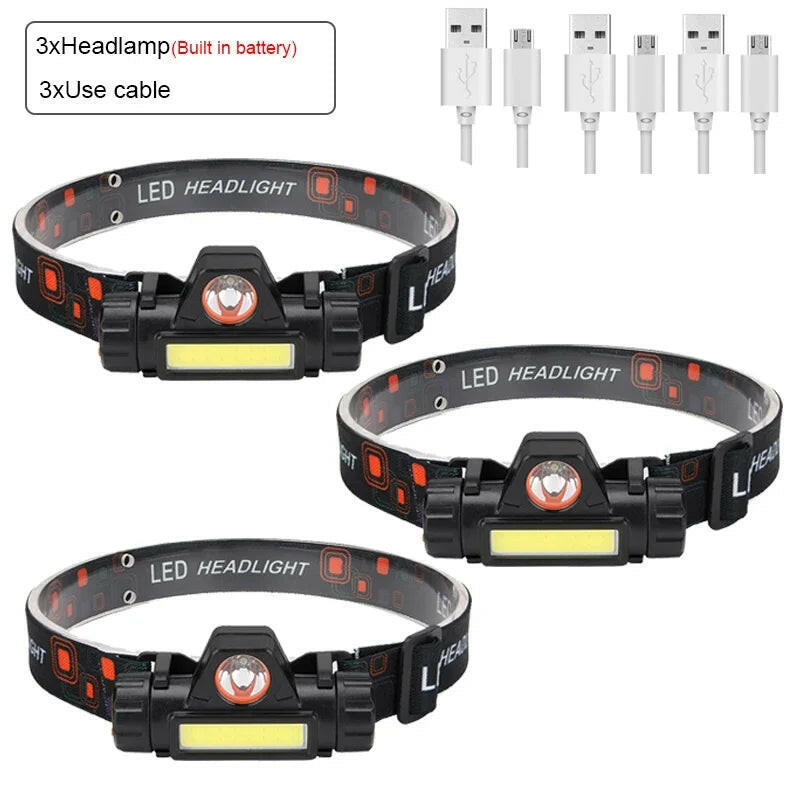 XPE+COB Headlamp Fishing Camping Headlight Built-in Battery Portable Work Light Dual Light Sources With Tail Magnet Detachable-WAYBIKER
