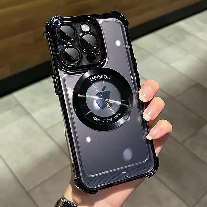 Luxury Magsafe Wireless Charging Phone Case For iPhone 11 12 13 14 Pro Max Plus Magnetic Transparent Electroplate Bumper Cover-WAYBIKER