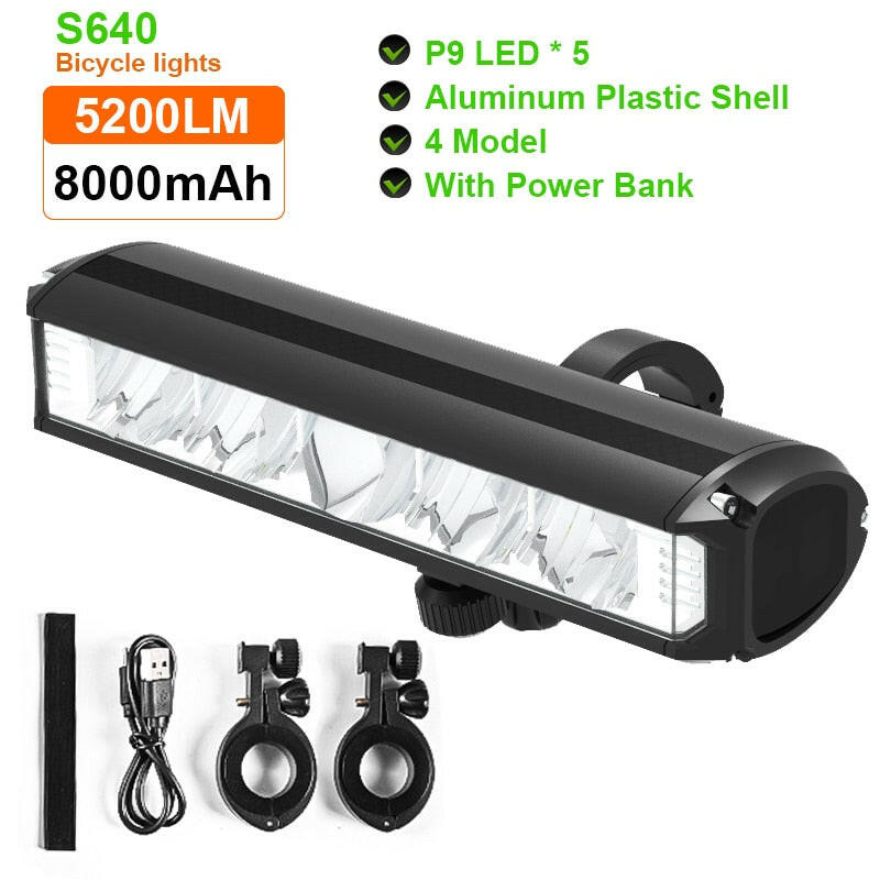 Bicycle Light Front 5200Lumen LED Bike Light 8000mAh Waterproof Flashlight MTB Road Cycling Rechargeable Lamp Bike Accessories-WAYBIKER