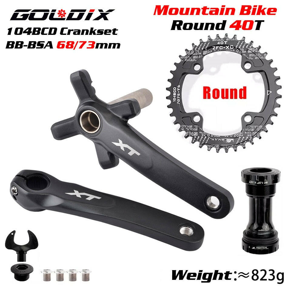 XT Bicycle Crankset 104BCD MTB Bike Crank Chainring Bike 170mm 175mm Black Round Oval 32T 34T 36T 38T Aluminum Alloy with Bottom-WAYBIKER