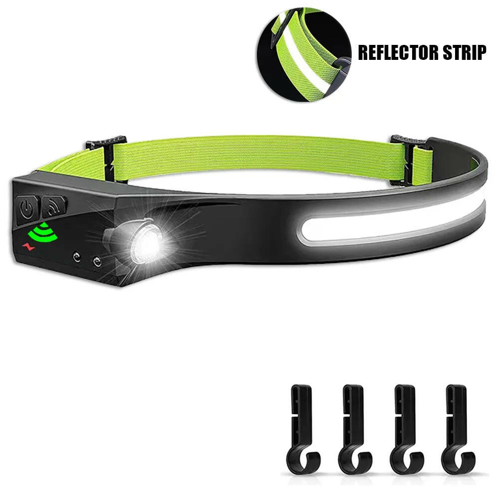 COB LED Sensor Headlamp USB Rechargeable Camping Search Light With Built-in Battery Headlight LED Head Torch For Fishing Lantern-WAYBIKER
