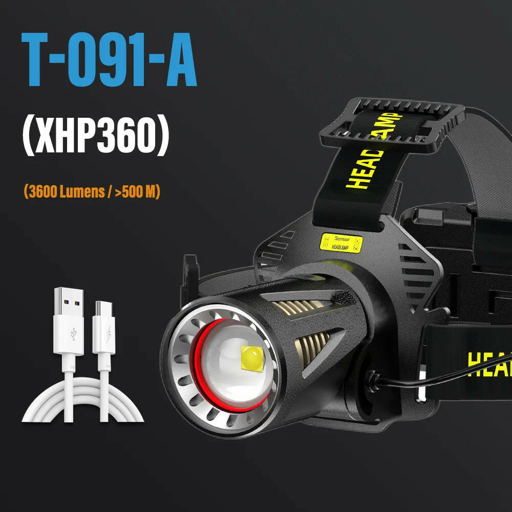 XHP360 High Power Fishing Headlamp Rechargeable Light Headlight Camping Hiking Led Flashlights Can Be Used As A Power Bank-WAYBIKER