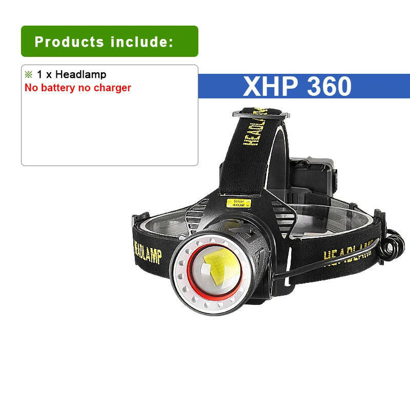 XHP360 Powerful Headlamp Usb Rechargeable Led Head Flashlight White Light Wide Range Headlight Led Head Lantern Fishing Hunting-WAYBIKER