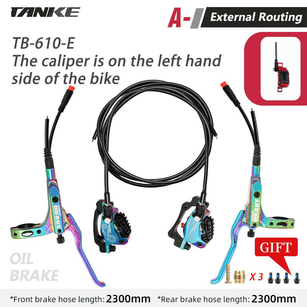 TANKE MTB 4 Piston Electric Disc Brake Electric Bicycle Scooter Power Off Oil Brakes Resin Pad Oil Pressure Caliper Bike parts-WAYBIKER