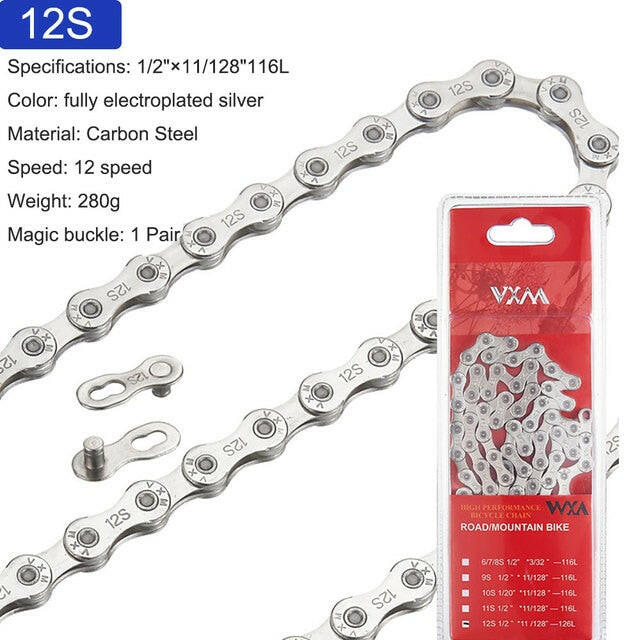VXM ZSC Antirust Plating 6 7 8 9 10 11 12 Speed Bicycle Silver Bike Chain Basic 116L Quick Link-WAYBIKER
