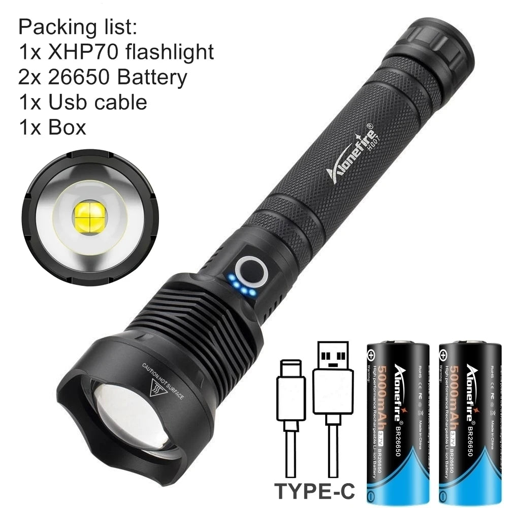 4000Lumen Zoom XHP70 LED High power Flashlight USB Rechargeable Outdoor Torch Hunting Camping Fishing High Power Lighting Lamp-WAYBIKER