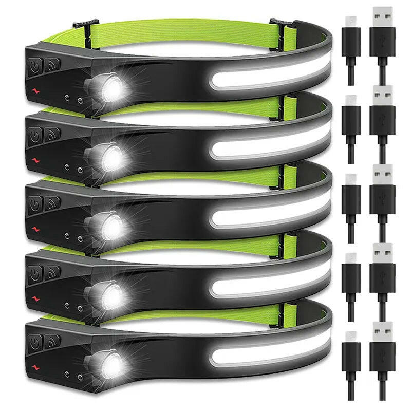 COB LED Sensor Headlamp USB Rechargeable Camping Search Light With Built-in Battery Headlight LED Head Torch For Fishing Lantern-WAYBIKER