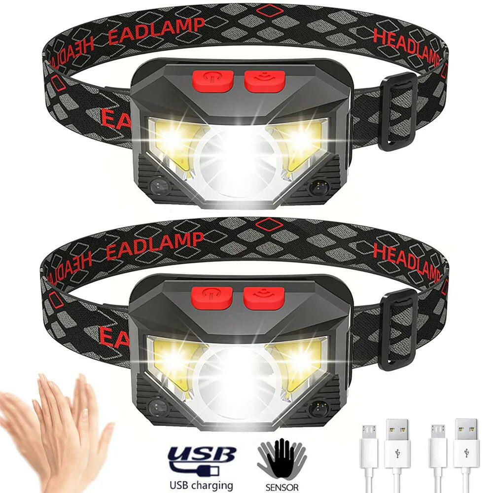 XPE+COB 8 Modes Handfress Motion Sensor Waterproof Powerful LED Headlight Headlamp Head Lamp COB Flashlight Torch head light-WAYBIKER