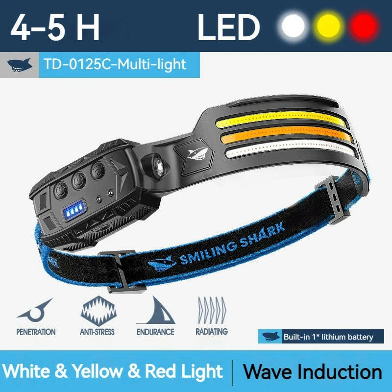 Smiling Shark TD-0125C Headlamp, COB Rechargeable Headlight, with Sensor Function for Outdoor Camping Night Working Fishing-WAYBIKER