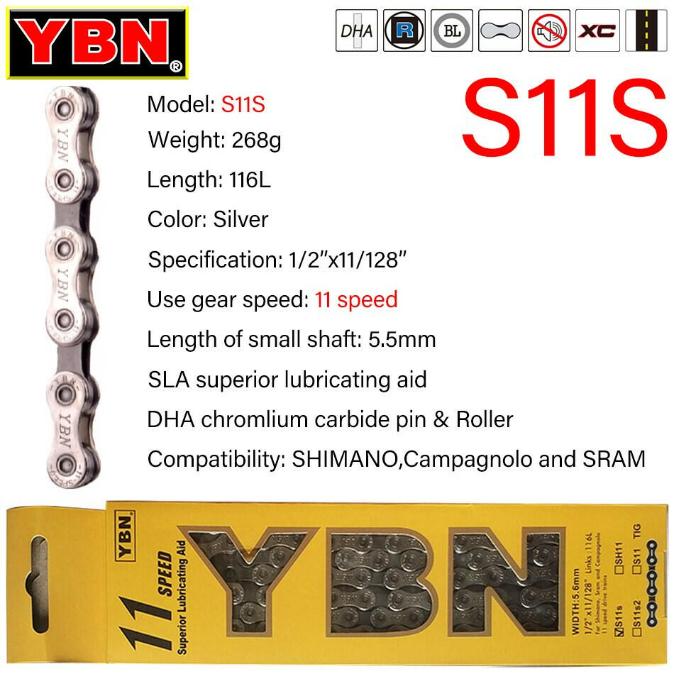 YBN Bike Chain 8/9/10/11/12 Speed MTB Road Bike Chain Compatible with SRAM SHIMANO Unpacked Bicycle Chain 116 Links Silver S11S-WAYBIKER
