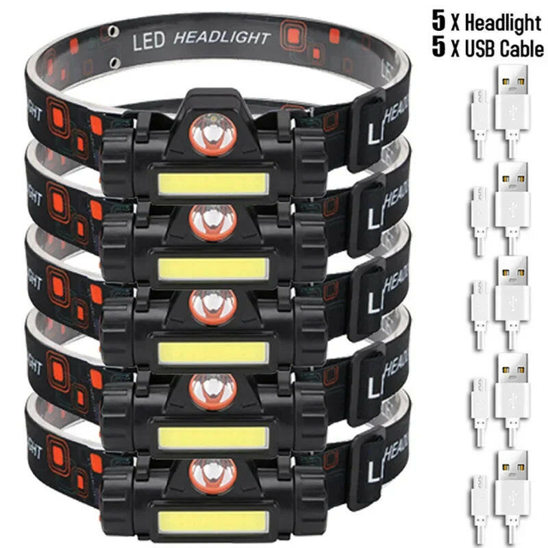 XPE+COB Headlamp Fishing Camping Headlight Built-in Battery Portable Work Light Dual Light Sources With Tail Magnet Detachable-WAYBIKER