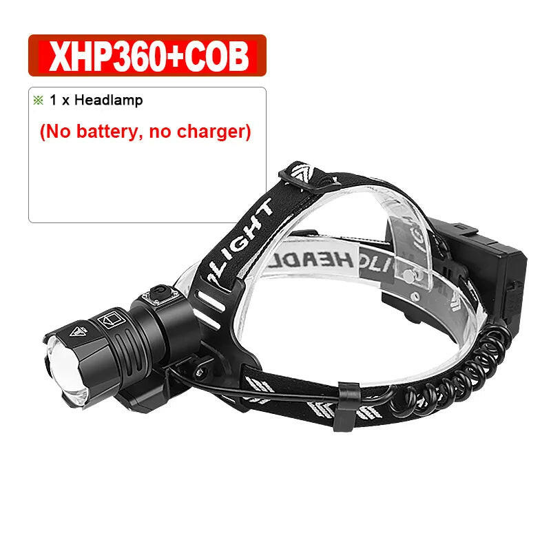 XHP360 Powerful LED Headlamp USB Rechargeable Head Lamp XHP90 Super Bright High Power Headlight 18650 Waterproof Head Flashlight-WAYBIKER