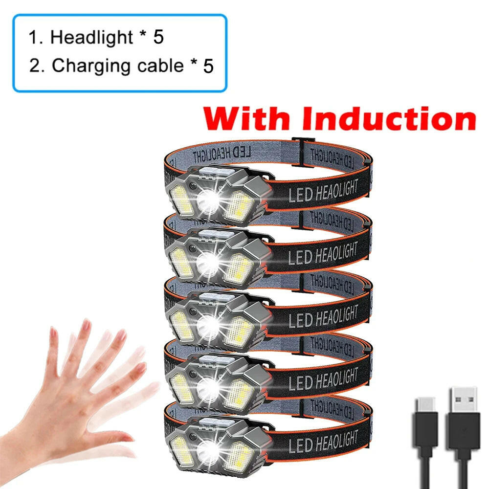 XPG+COB LED Headlamp USB Rechargeable Head Torch Head Flashlight Waterproof Head Torch Outdoor Camping Night Fishing Headlight-WAYBIKER