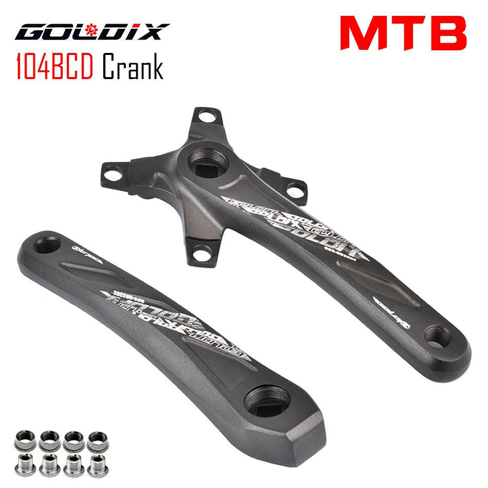 GOLDIX RIRO Bicycle Crankset 104BCD Mountain Bike Square Hole Crank Aluminum Alloy Crank 170/175mm Black 32T 34T 36T 38T 40T 42T