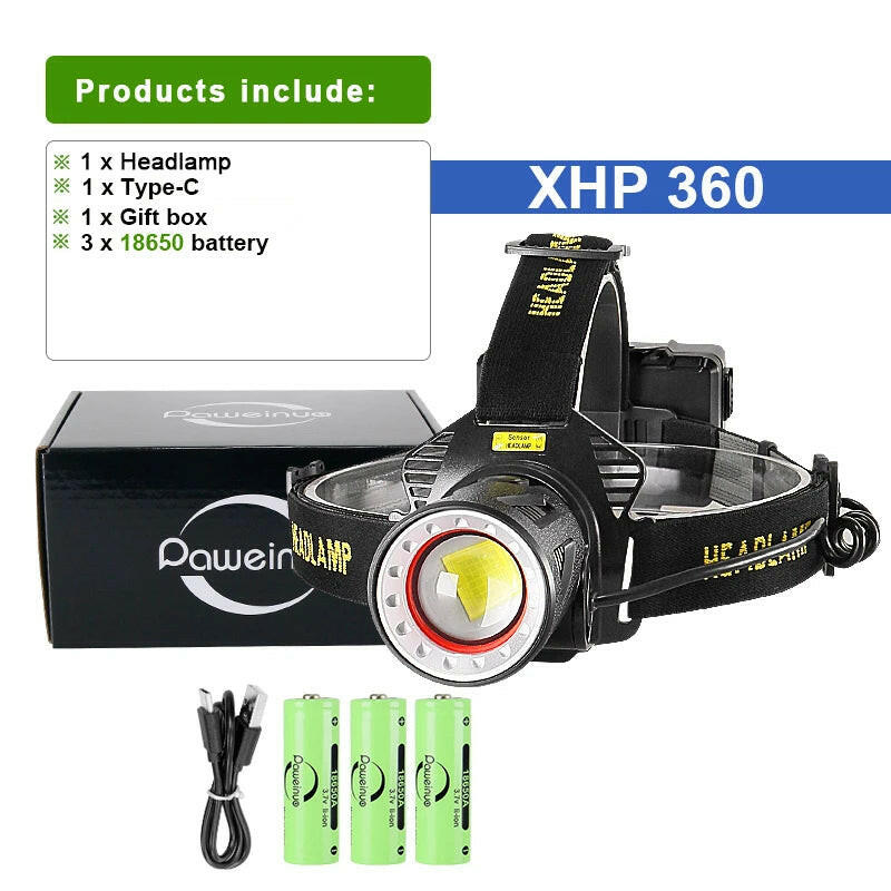 XHP360 High Power Fishing Headlamp Rechargeable Light Headlight LED Camping Hiking Power Bank Led Flashlights 18650 XHP70 XHP50-WAYBIKER