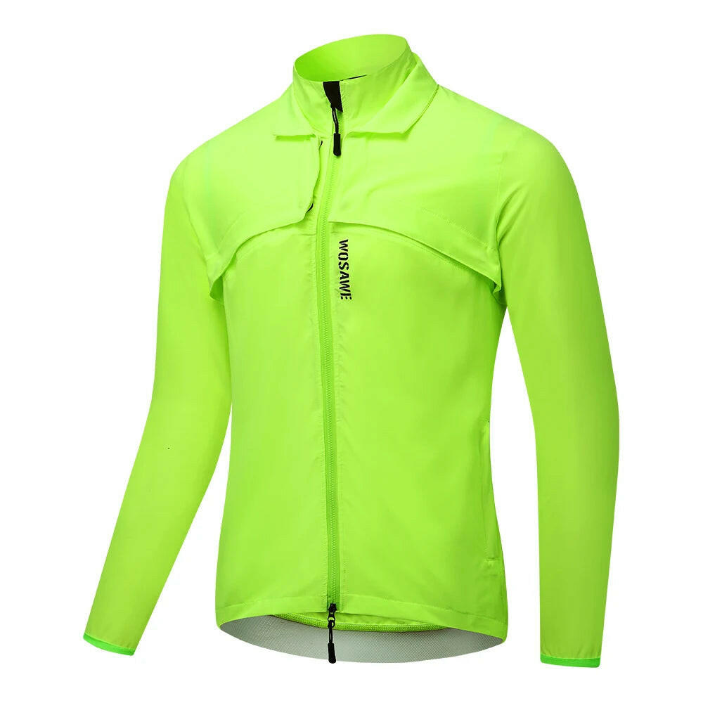 WOSAWE Mens Bike Jacket Long Sleeve Jersey Vest Wind Coat Windbreaker Jacket Windproof Outdoor Sportswear with Removable Sleeves