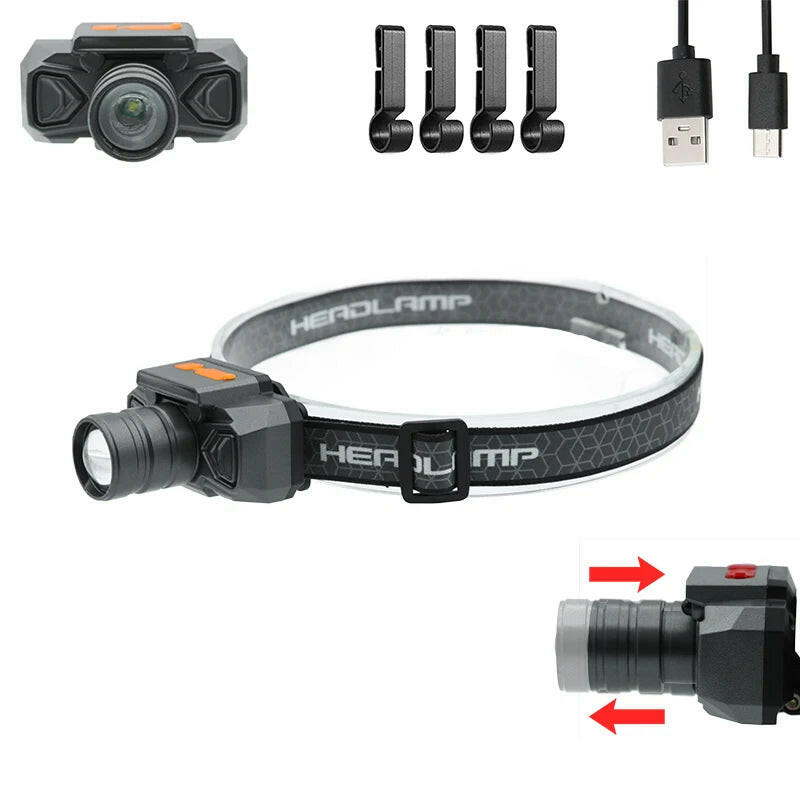 Zoom Rechargeable Flashlight LED Headlights High Power Sensor Light Headlamp Head-mounted Searchlight with USB Charging Outdoor-WAYBIKER