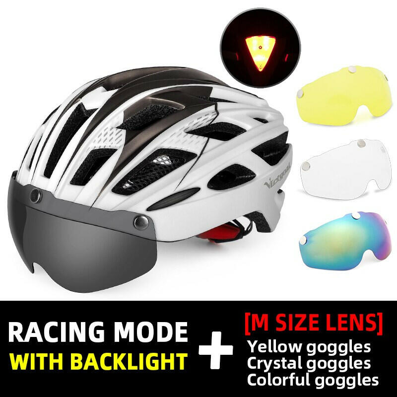 VICTGOAL Bike Helmet Adult Men Women with Magnetic Goggles Bicycle Helmet with Rear Led Light Adjustable for Road Bike Cycling-WAYBIKER