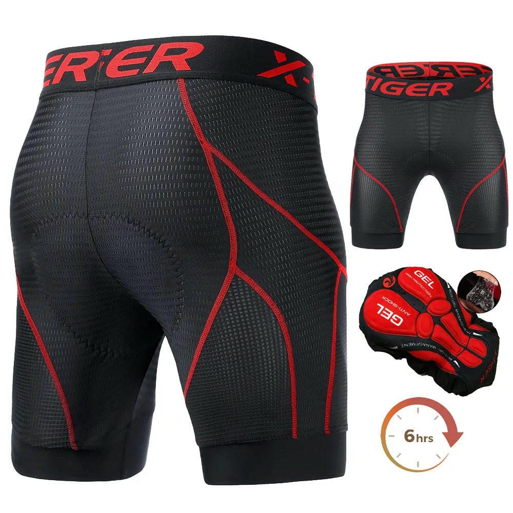 X-TIGER Men's Cycling Underwear Shorts 5D Padded Sports Riding Bike Bicycle MTB Liner Shorts with Anti-Slip Leg Grips