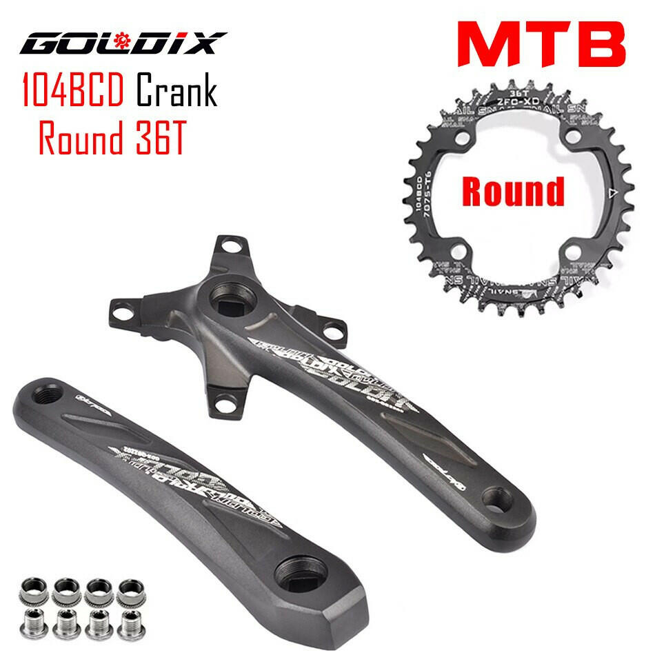GOLDIX RIRO Bicycle Crankset 104BCD Mountain Bike Square Hole Crank Aluminum Alloy Crank 170/175mm Black 32T 34T 36T 38T 40T 42T