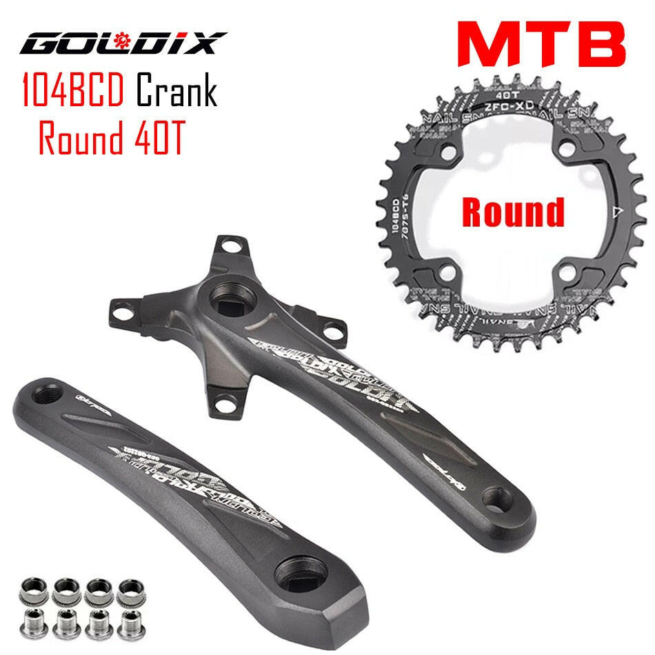 GOLDIX RIRO Bicycle Crankset 104BCD Mountain Bike Square Hole Crank Aluminum Alloy Crank 170/175mm Black 32T 34T 36T 38T 40T 42T