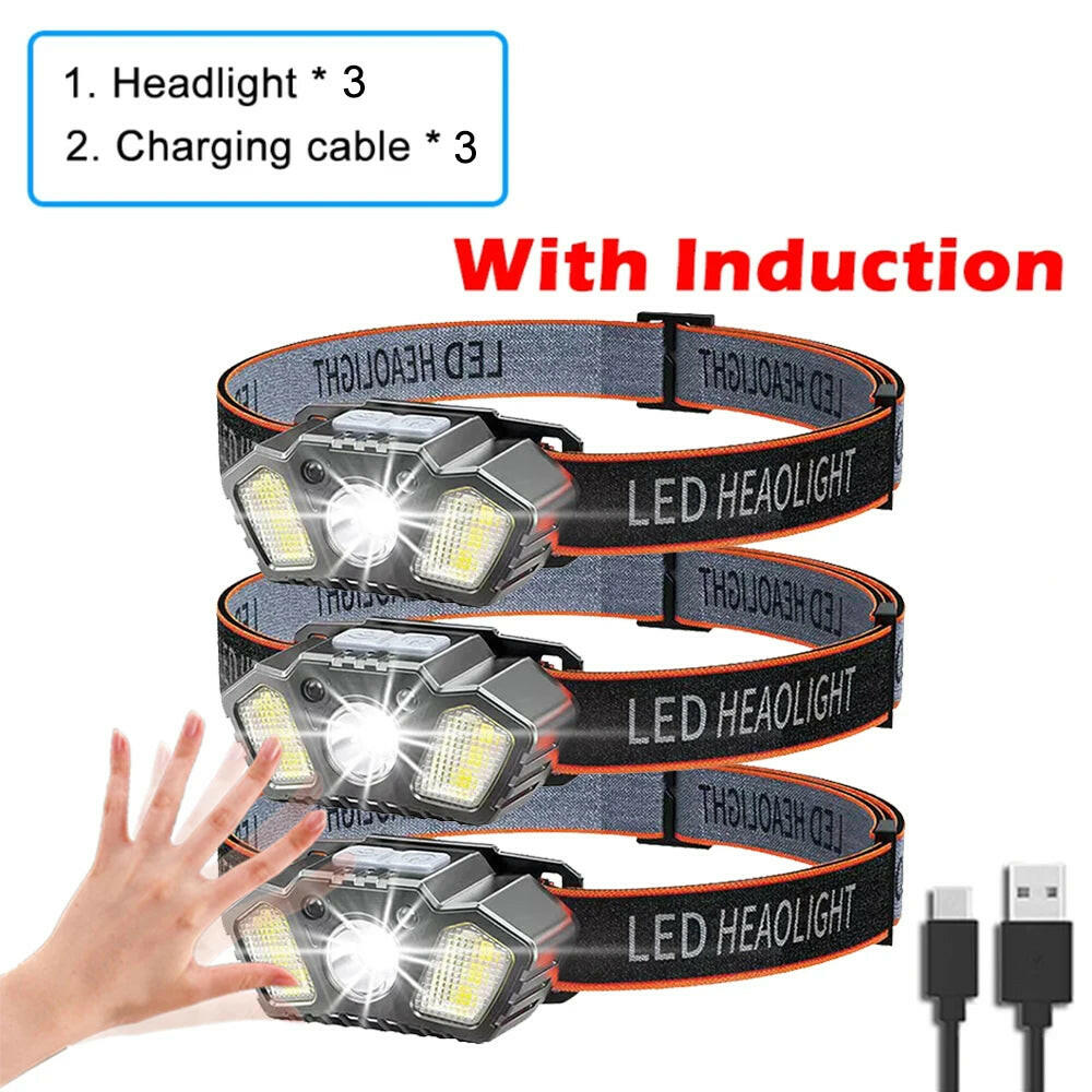 XPG+COB LED Headlamp USB Rechargeable Head Torch Head Flashlight Waterproof Head Torch Outdoor Camping Night Fishing Headlight-WAYBIKER