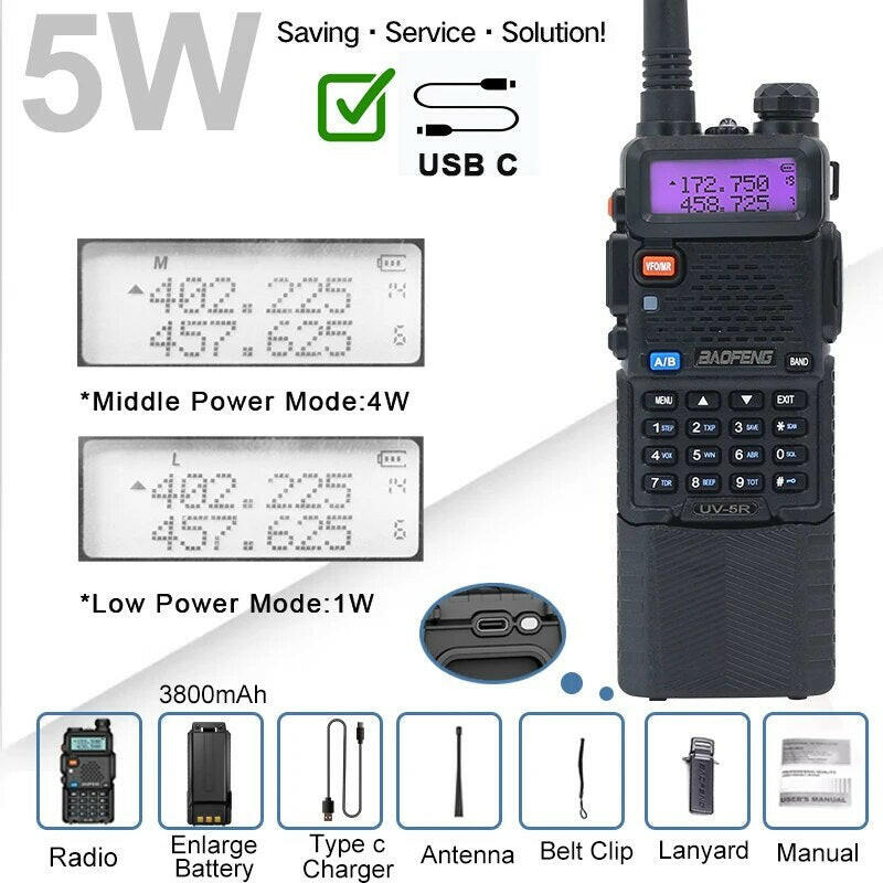 UV-5R Baofeng 8W 5W Walkie Talkie Battery Type C USB 3800 mAh UHF VHF Dual Band Military 10 KM Ham Two Way Radios FM UV-82 UV-16-WAYBIKER