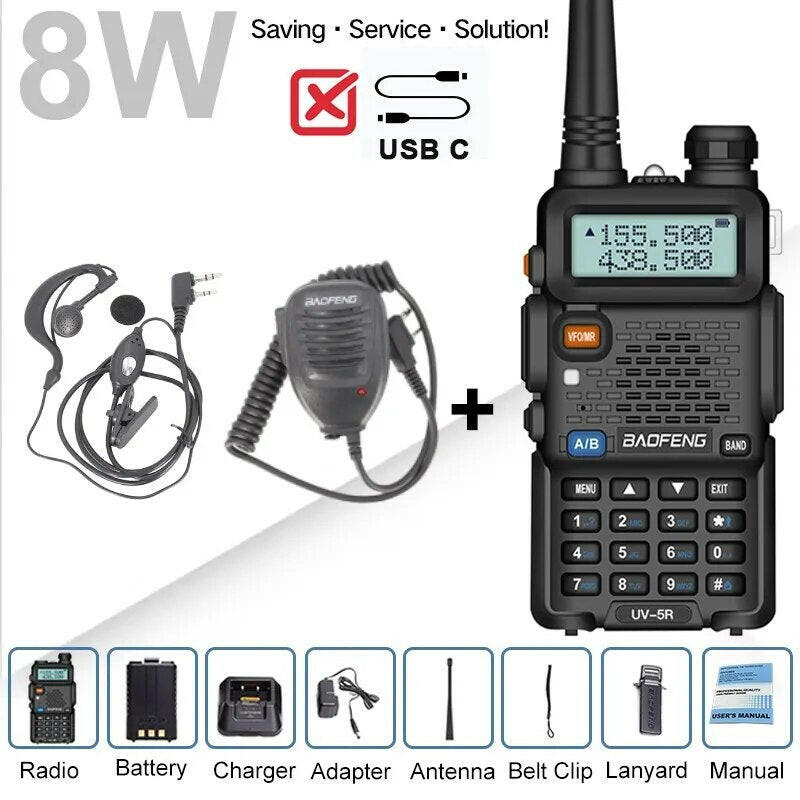 UV-5R Baofeng 8W 5W Walkie Talkie Battery Type C USB 3800 mAh UHF VHF Dual Band Military 10 KM Ham Two Way Radios FM UV-82 UV-16-WAYBIKER