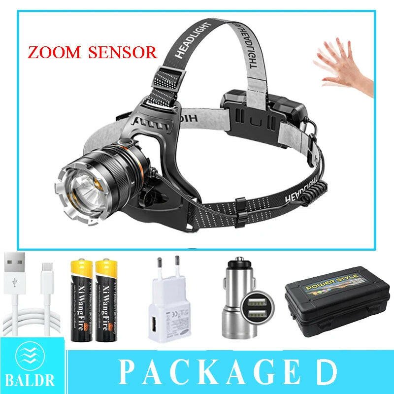 XHP50 LED Sensor Headlamp Waterproof Head Light Rechargeable Fishing Searching Camping Head Flashlight Zoom Lantern-WAYBIKER