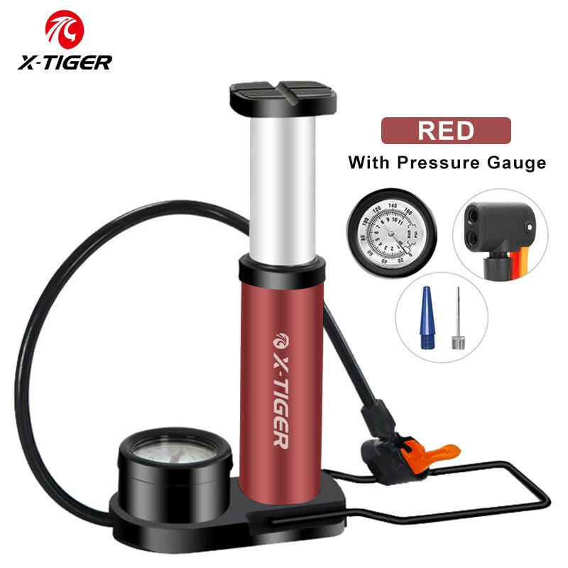 X-TIGER Portable Bike Pump High Pressure Pedal Bicycle Foot Pump Ultra-Light Aluminum Alloy MTB Bike Tire Inflator Accessories-WAYBIKER