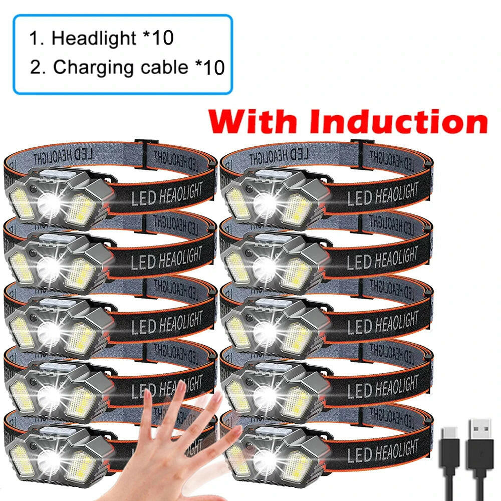 XPG+COB LED Headlamp USB Rechargeable Head Torch Head Flashlight Waterproof Head Torch Outdoor Camping Night Fishing Headlight-WAYBIKER