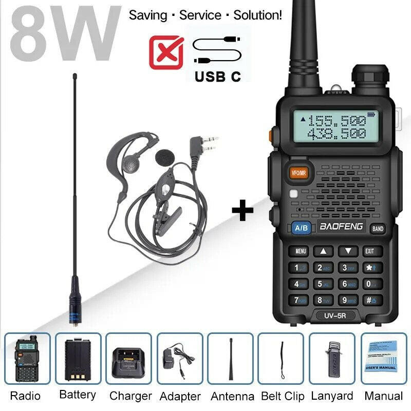 UV-5R Baofeng 8W 5W Walkie Talkie Battery Type C USB 3800 mAh UHF VHF Dual Band Military 10 KM Ham Two Way Radios FM UV-82 UV-16-WAYBIKER