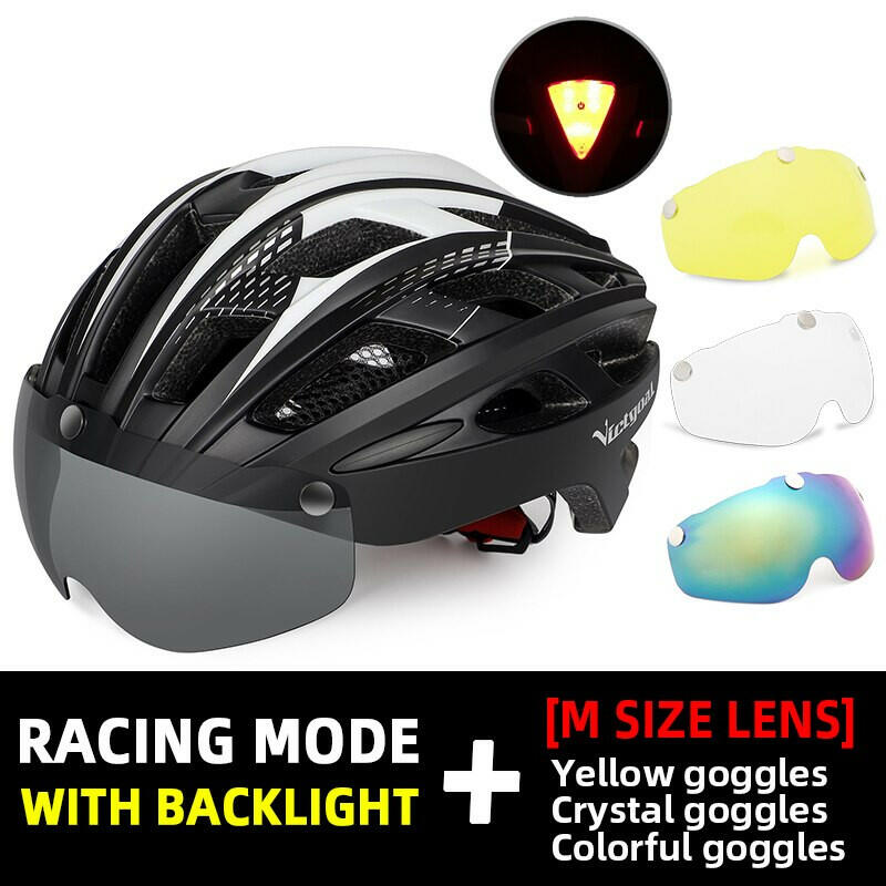 VICTGOAL Bike Helmet Adult Men Women with Magnetic Goggles Bicycle Helmet with Rear Led Light Adjustable for Road Bike Cycling-WAYBIKER